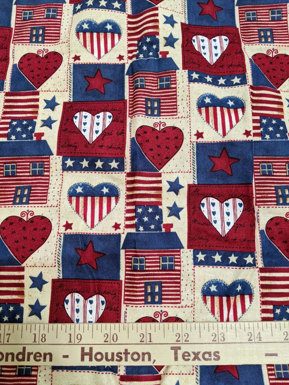 3/$20 1 Yard red white blue love heart country home house star patch cotton